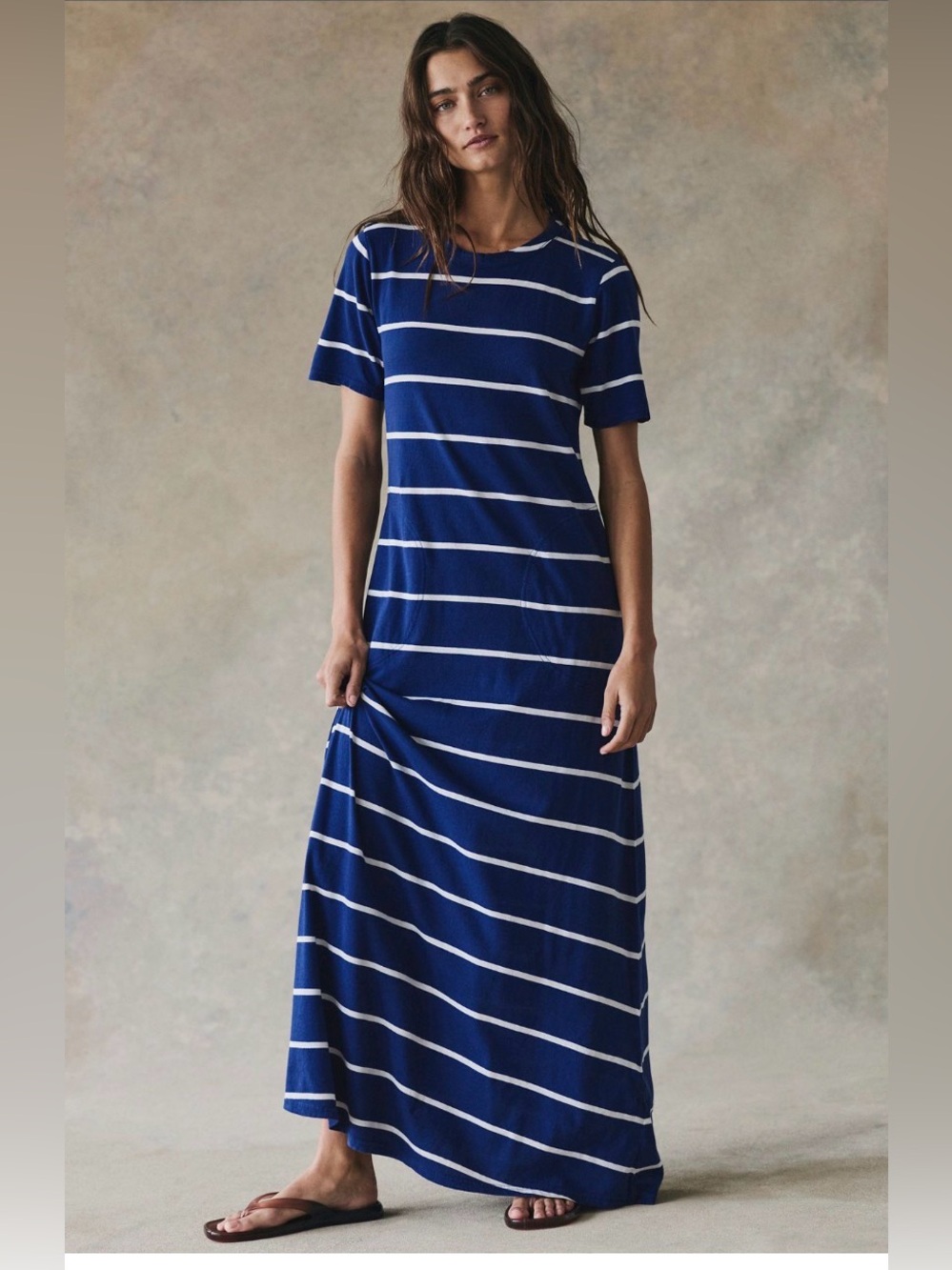 Free People Sleek And Striped Cotton-Jersey Maxi Dress. NWT. Navy